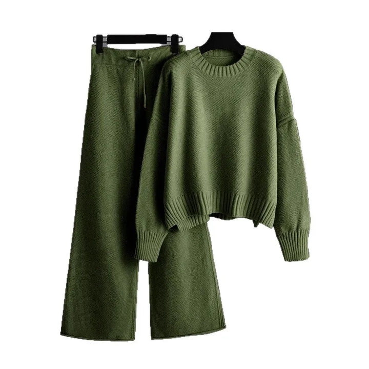 Knitted Drape Wide Leg Pant Suit Two Piece Sets knitwear Winter Thick Warm Sweater Tracksuits casual Women sweater