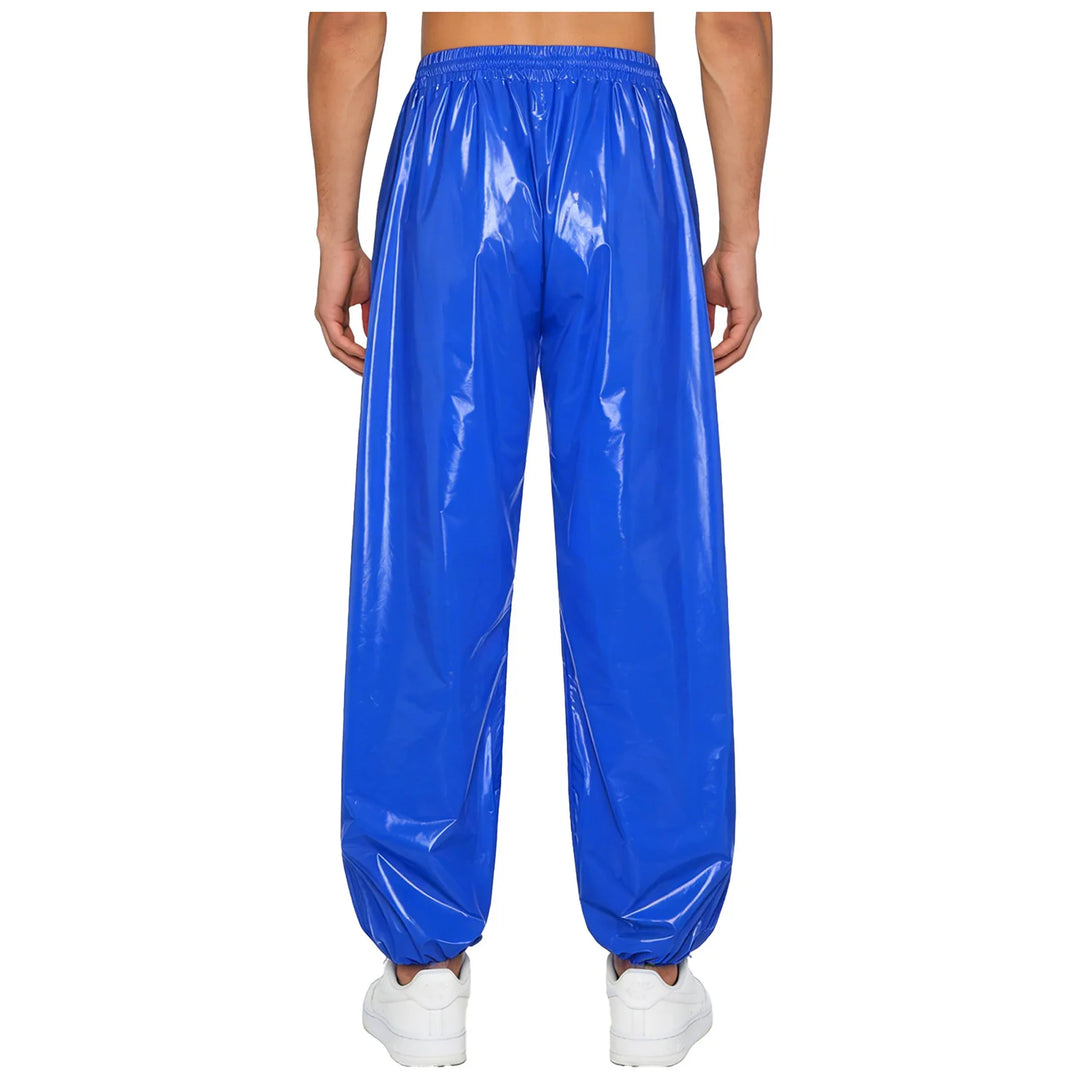 Mens Waterproof Jogger Pants Wet Look Drawstring Elastic Waistband Loose Track Pants Workout Cycling Motorcycle Biker Trousers