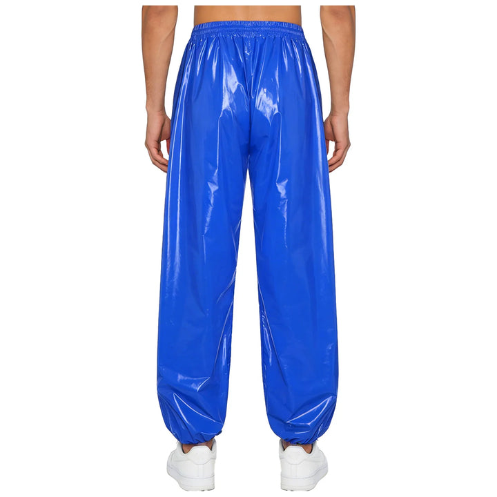 Mens Waterproof Jogger Pants Wet Look Drawstring Elastic Waistband Loose Track Pants Workout Cycling Motorcycle Biker Trousers