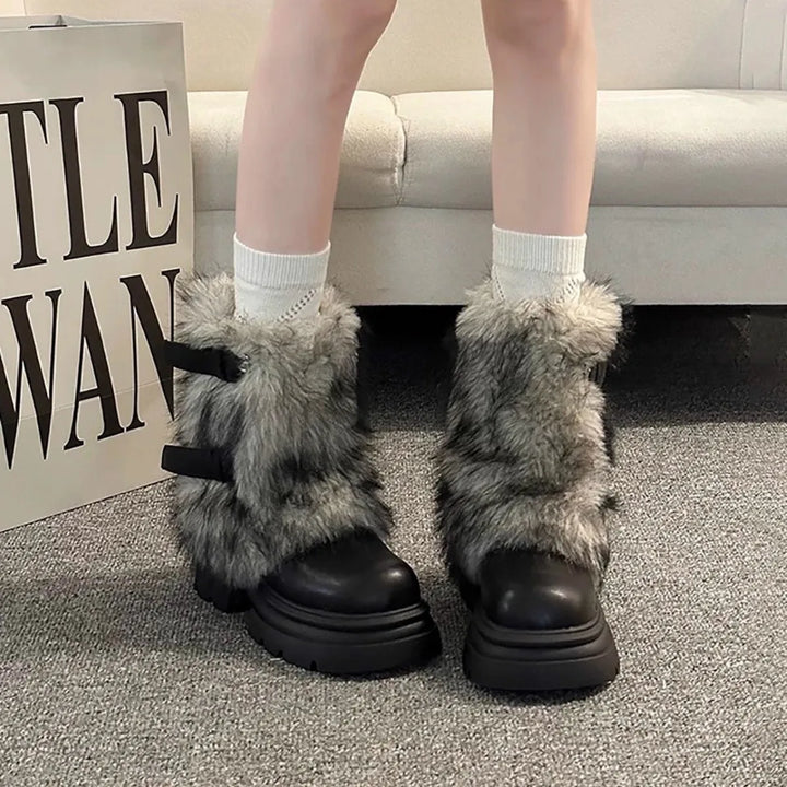 2025 Winter High-Top Thick-soled Snow Boots for Women, Filled with Warm Fleece, Anti-Slip Fur and Cotton, Sweet Collection