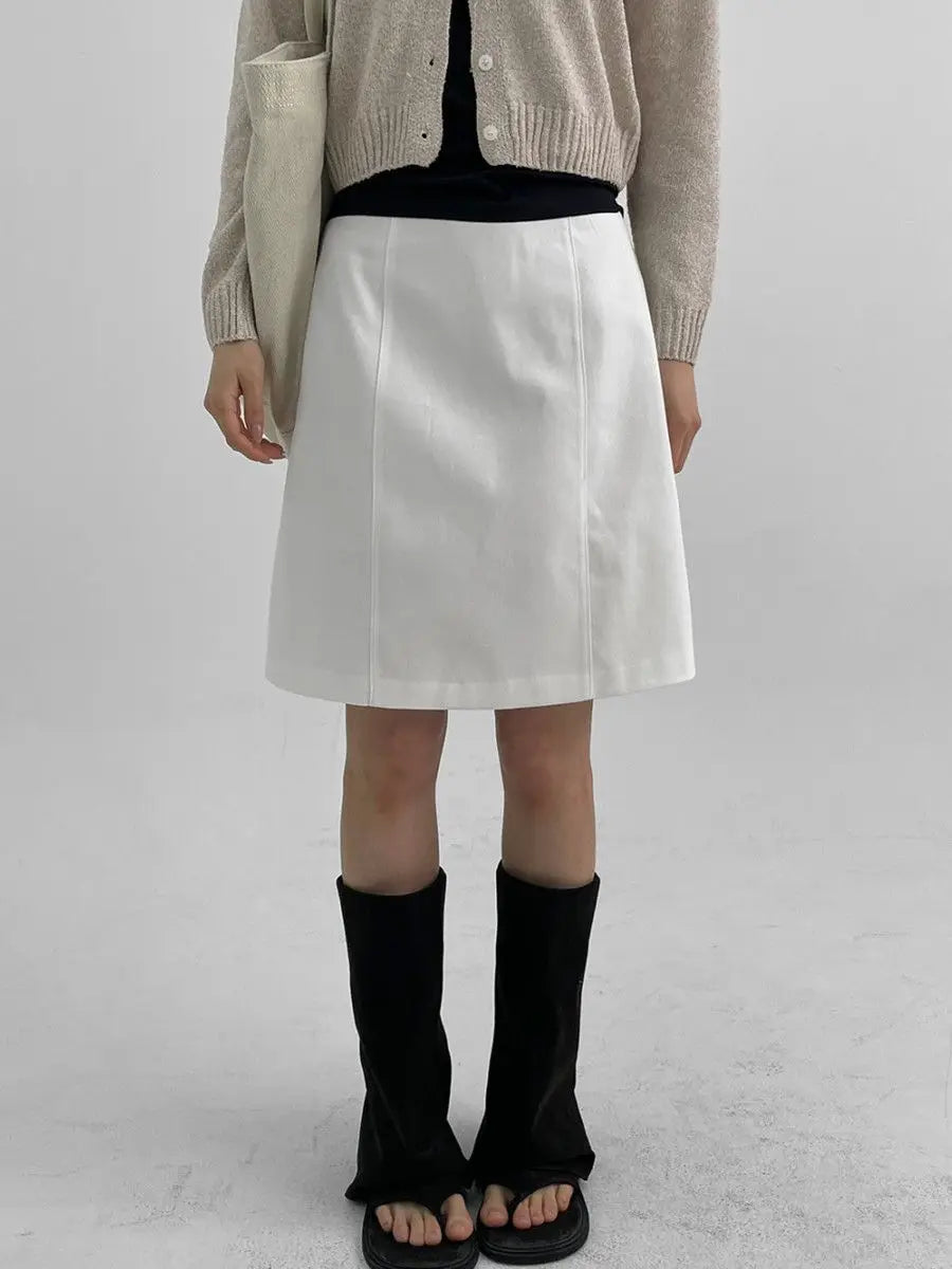 Solid Color Midi Skirts for Women Summer Casual Suit A-line Knee Length Skirt