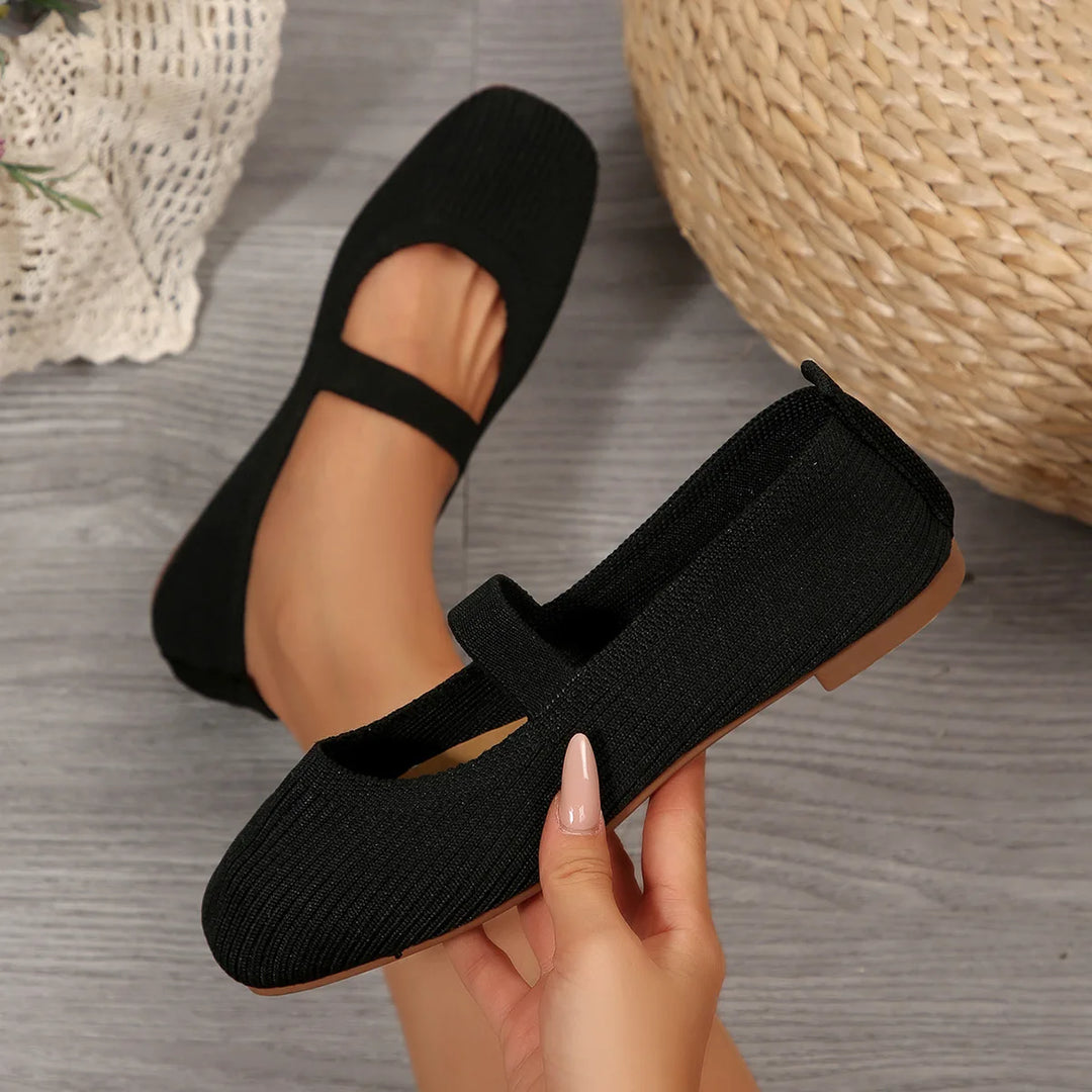 Women Casual Knitted Ballet Flats Shoes  Comfortable Anti-slip Strap Loafers Mary Jane Lightweight Daily Walking Sneakers
