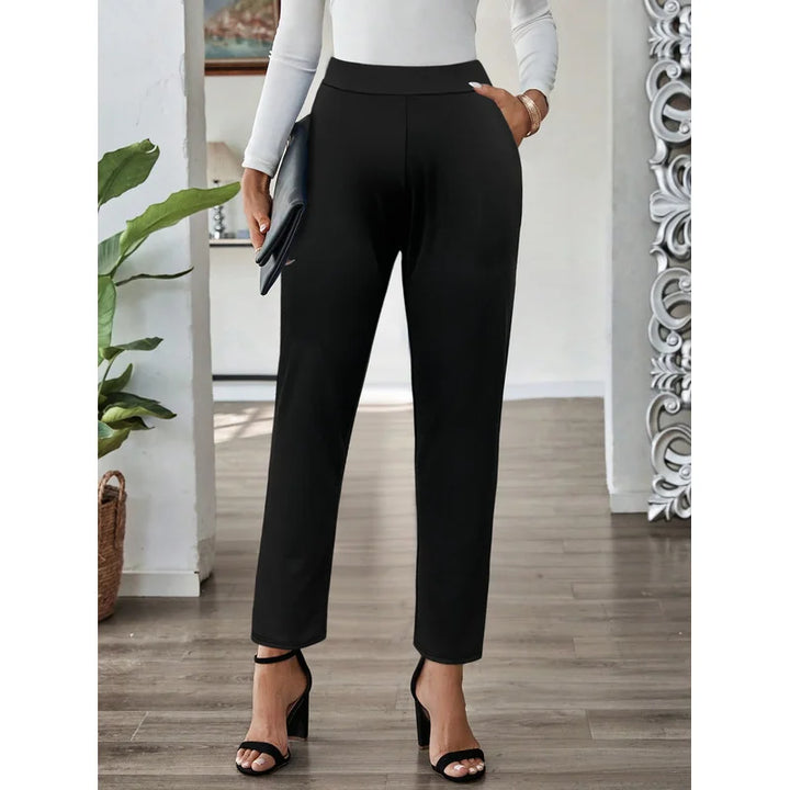 2025 Minimalist Slim Straight Trousers Women Regular Waist Breathable Slimming Solid Black Office Party 