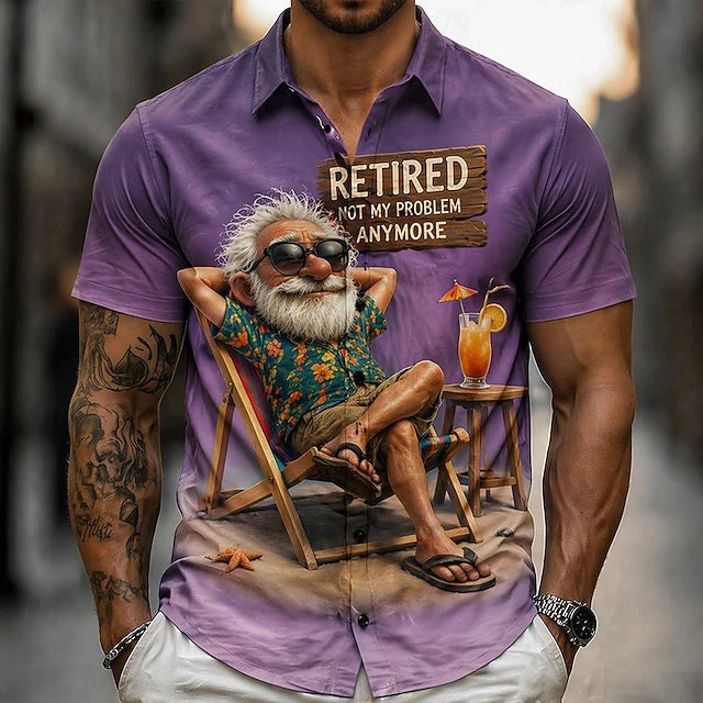Mens Retired Not My Problem Anymore Funny Grandpa Print Short Sleeve Shirt Casual Button Up Hawaiian Shirts For Summer Beach