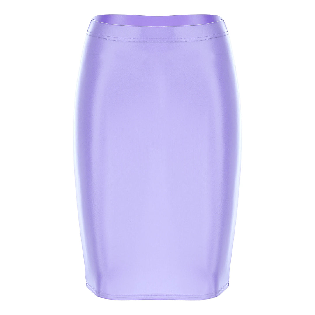 Womens Ladies Pencil Skirt Glossy Rave Party Clubwear Fashion Stretchy Casual Solid Color High Waist Bodycon Mini Skirts