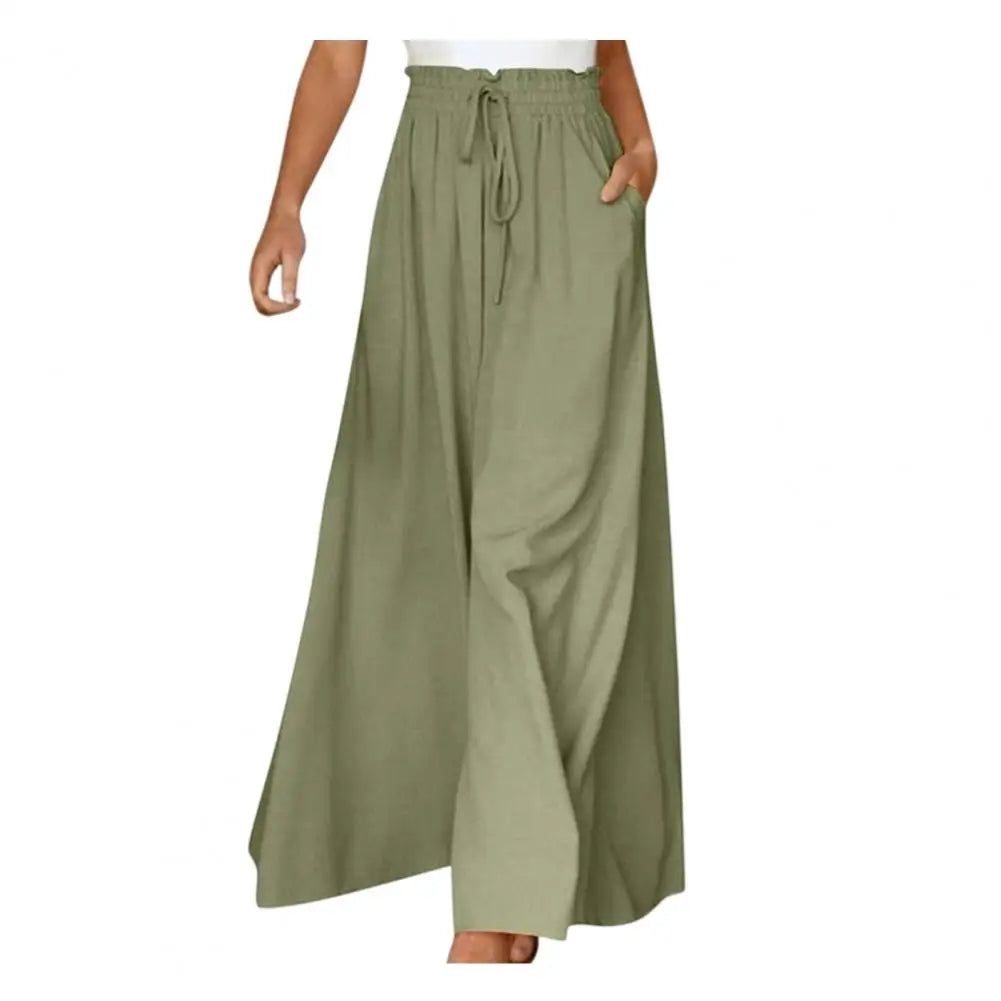 Women Pants Versatile Fit Pants Women’s Oversized Wide Leg Trousers with Pockets Adjustable Elastic Strap Long Pants Pure
