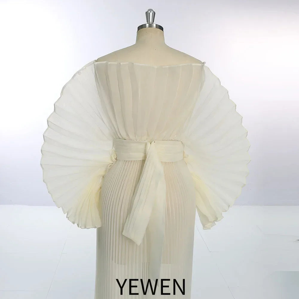 2026 New Off White Pleated Maxi Dresses for Photoshoot Maternity Photoshoot Dress Formal Evening Gown Baby Shower Dress YEWEN