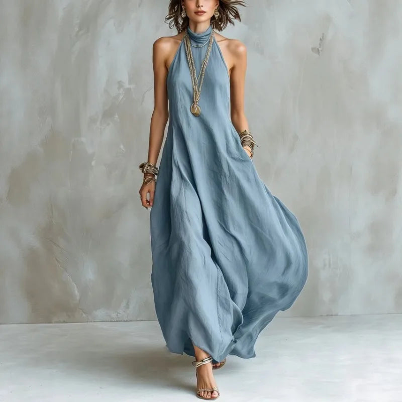 Bohemian Halter Neck Maxi Dress Sleeveless Loose Flowy Summer Dress for Women
