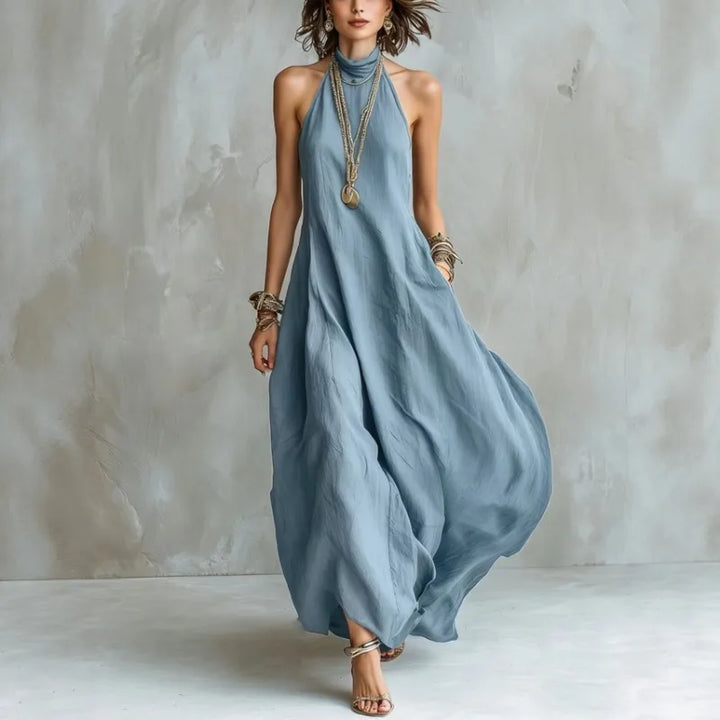 Bohemian Halter Neck Maxi Dress Sleeveless Loose Flowy Summer Dress for Women