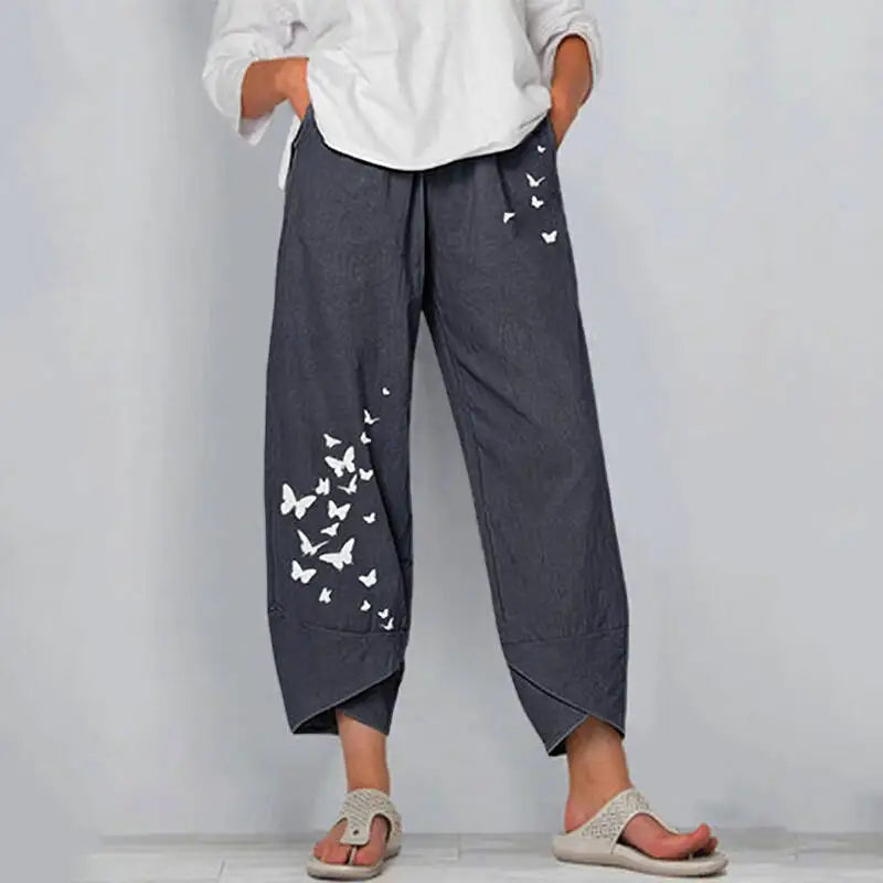 Women Summer Cotton Linen Pants Casual Baggy Harem Pants  Solid Color Elastic Waist Wide Leg Pants Female Loose Trousers  S-5XL