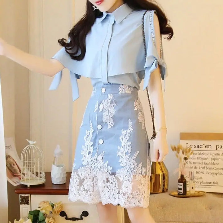 Off-shoulder Woman Outfit New Matching Cheap Clothing Offers Elegant Casual Trend 2025 Luxury Lace 2 Pieces Skirt Sets for Women