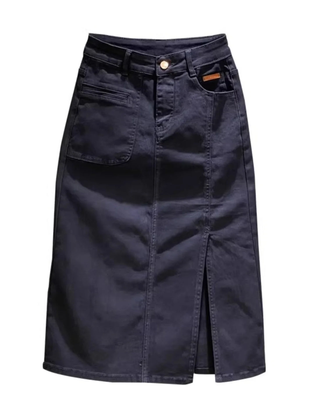 High Waist A-Line Midi Slit Denim Skirt Women&