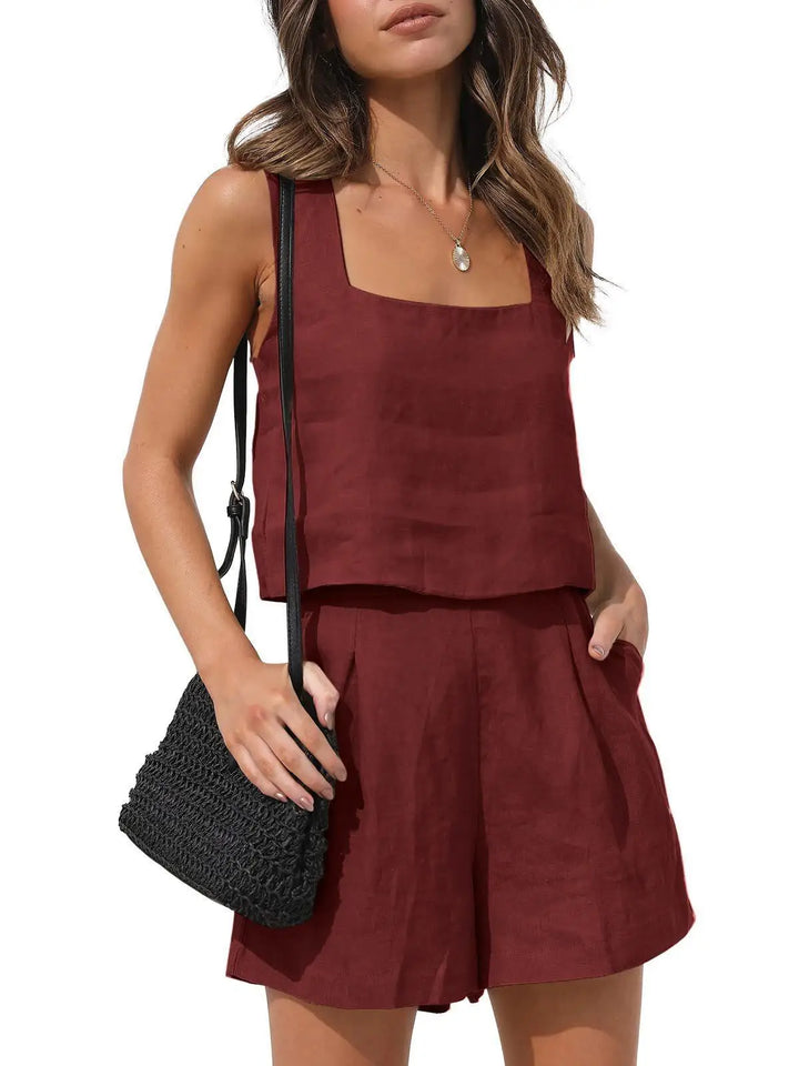 2025 New 2-piece Leisure Suit Linen Shorts Sleeveless Top Vest  Tweed Set  Sets Womens Outfits  Two Piece Set Women
