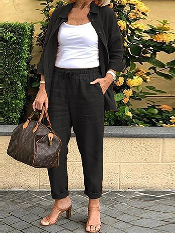 Cotton Linen Set Women Spring Summer Loose Oversize Long Sleeve Shirt Long Pants 2 Piece Sets Casual Office Ladies Trousers Suit