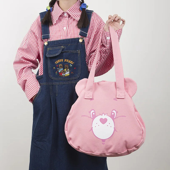 Personalised Tote Bag for Women, Girls Student Custom Your Name Canvas Shoulder Bag, Cute Bear Crossbody Hand Bags, Casual Tote