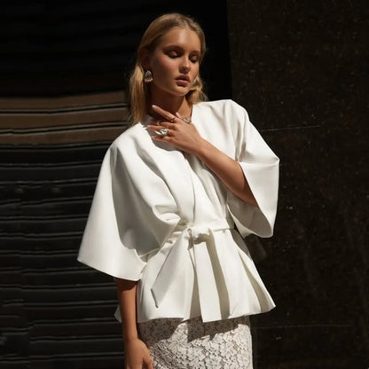 Women's Elegant 2 Piece Outfits White Batwing Sleeve Peplum Top Back Slit Lace Maxi Skirt Suit Wedding Guest Cocktail Party Wear