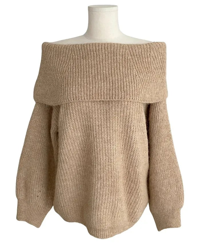 Off-the-shoulder Cream Knit Sweater Off Shoulder Foldover Soft Slouchy Pullover Chic Cozy Bardot Knit Top Fall Winter Trendy