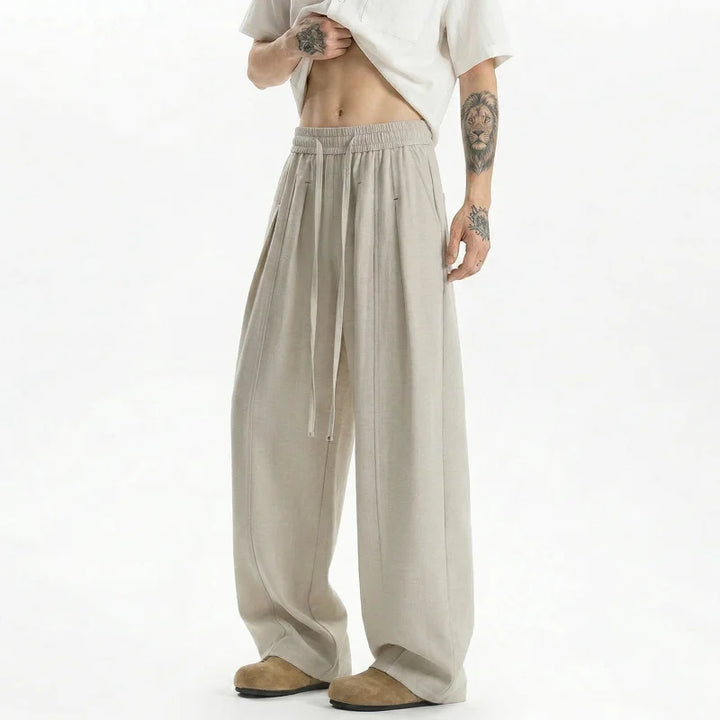 Mens Casual Pants Breathable 2026 new straight leg pants man Summer Drawstring Loose Drape Fit Solid Color Trendy Lightweight