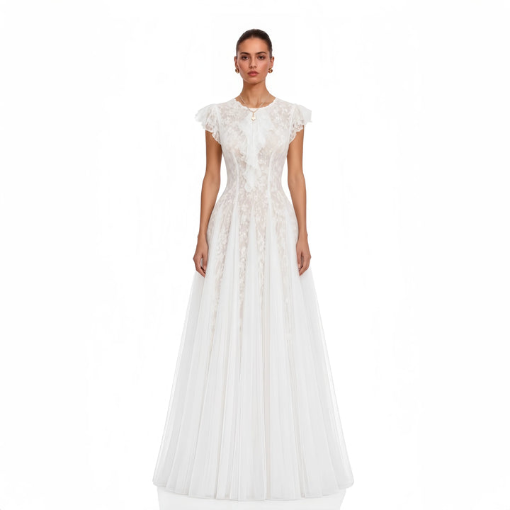 White Lace Long Evening Gown For Women Tulle A‑Line Floor Length Maxi Dress Prom Homecoming Banquet Party Gowns Custom