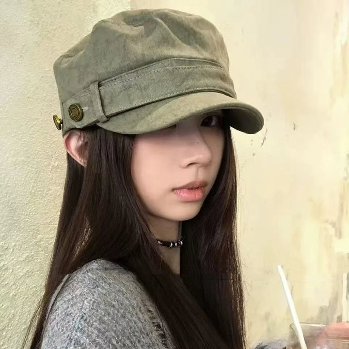 Distressed Flat Top Newsboy Cap Women&