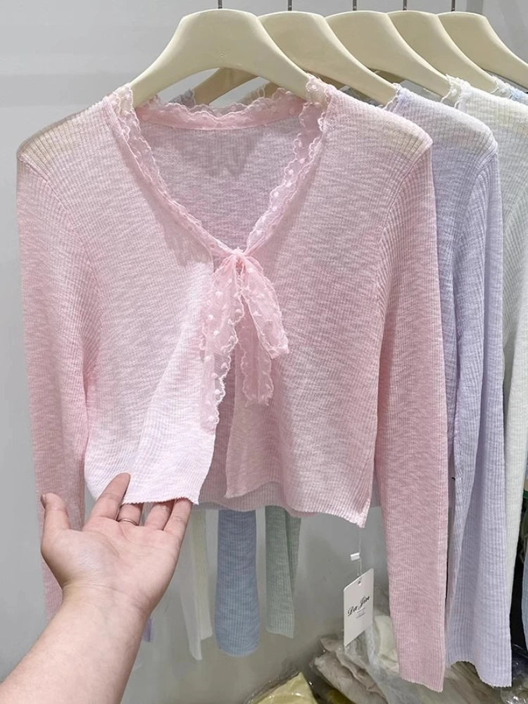 Fashion Casual All-Match Knit Short Outerwear 2026 Summer New Long Sleeve Knit Women&