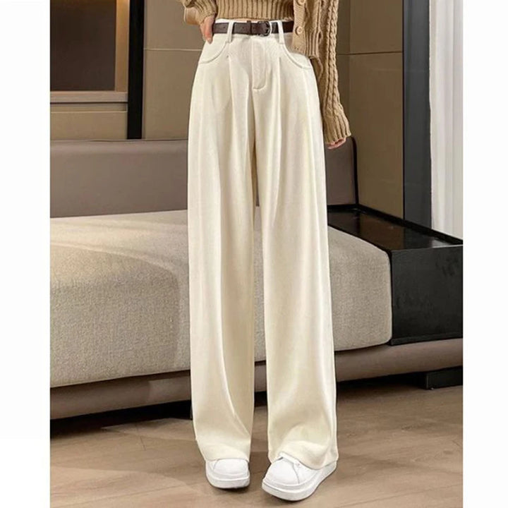 2025 New Women Concise Fashion Straight Leg Pants Female Chic Rtero Designer High Waisted Trousers Lady Korean Daily Suit Slacks