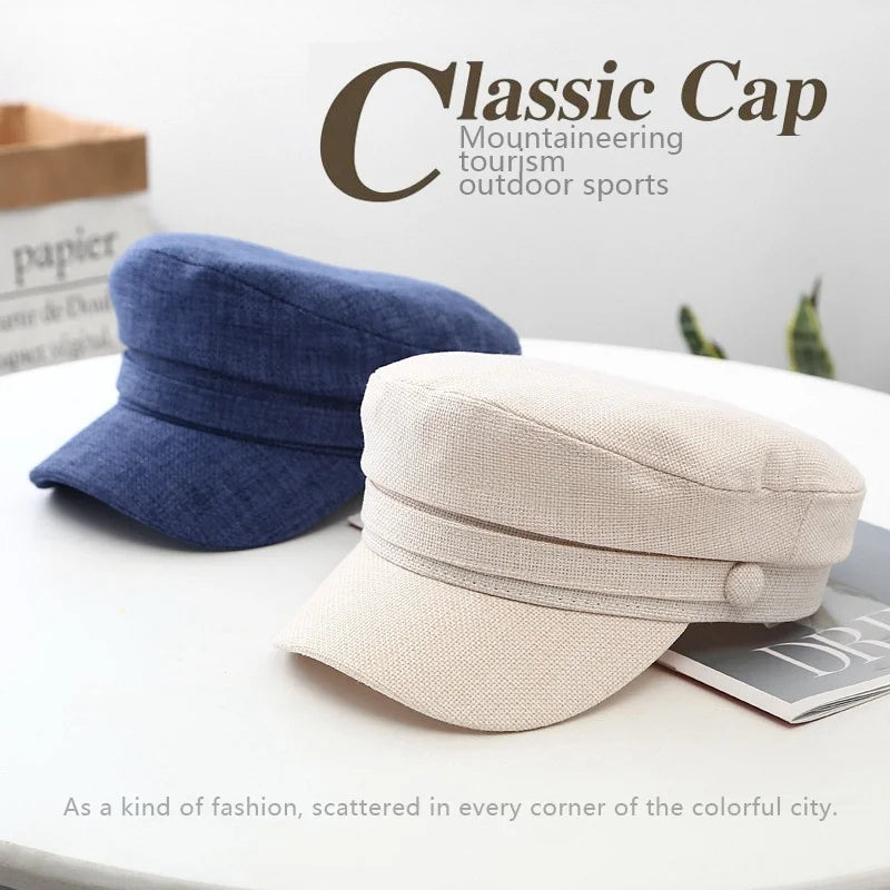 British Retro Style Solid Color Breathable Flat Top Newsboy Cap Sun Hat Military Cap Beret Hats