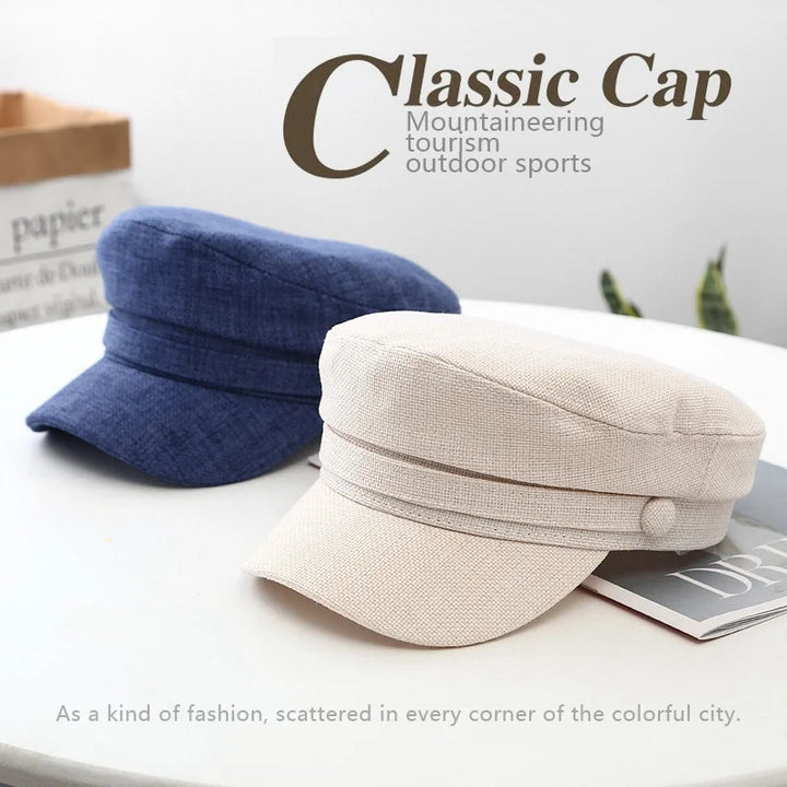 British Retro Style Solid Color Breathable Flat Top Newsboy Cap Sun Hat Military Cap Beret Hats