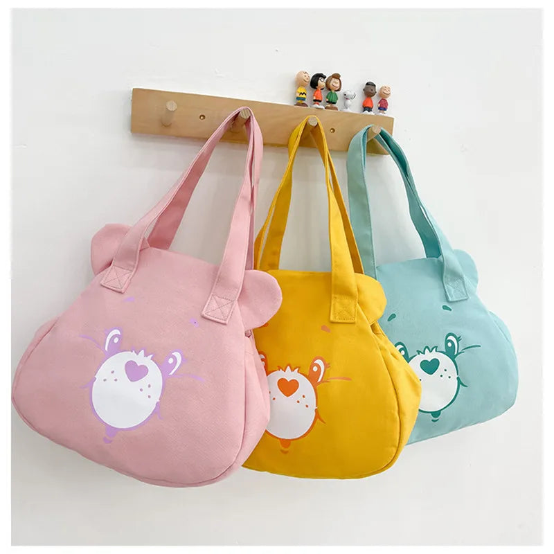 Personalised Tote Bag for Women, Girls Student Custom Your Name Canvas Shoulder Bag, Cute Bear Crossbody Hand Bags, Casual Tote
