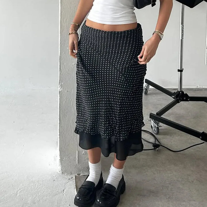 Wave Dot Midi Skirt for Women in Summer 2025  New Printed Slimming Straight Tube A-line Mesh Skirt