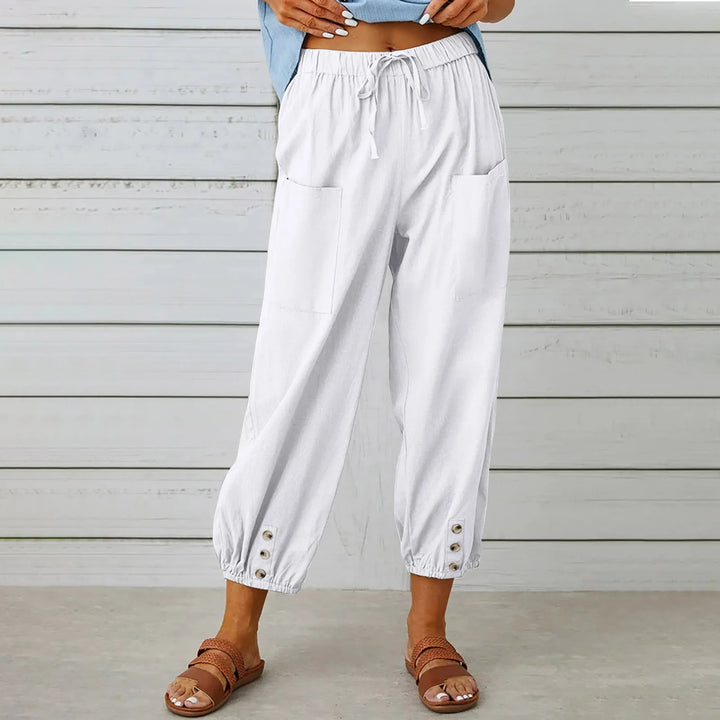 Women Cotton Linen Pants 2025 Autumn Solid Color Elastic Waist Loose Straight Trousers Female Harajuku High Waist Wide Leg Pants