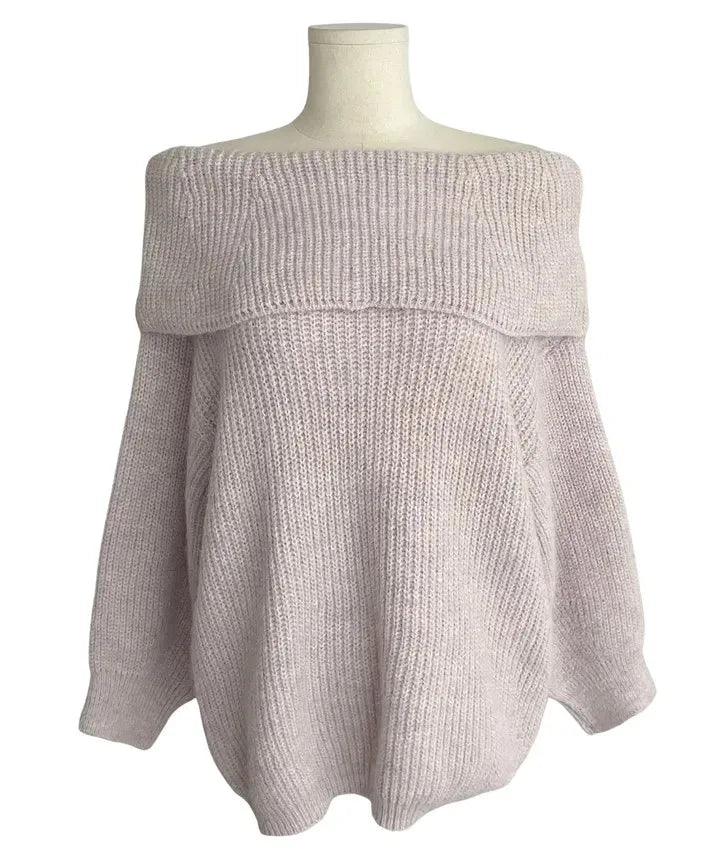 Off-the-shoulder Cream Knit Sweater Off Shoulder Foldover Soft Slouchy Pullover Chic Cozy Bardot Knit Top Fall Winter Trendy