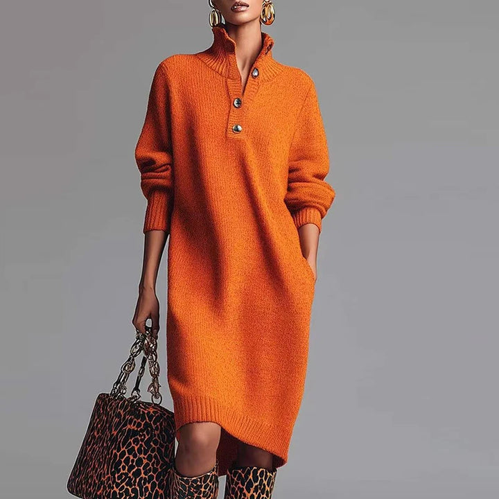 Autumn Winter Long Sleeve Knitted Dresses For Women Fashion Button Design Long Sleeve Lady Office Dress Women Elegan Party Dress