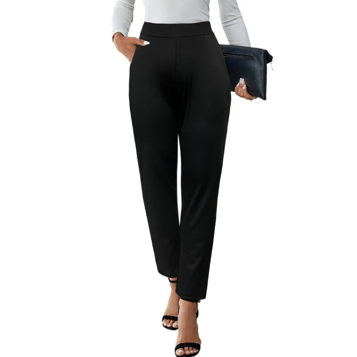 2025 Minimalist Slim Straight Trousers Women Regular Waist Breathable Slimming Solid Black Office Party 
