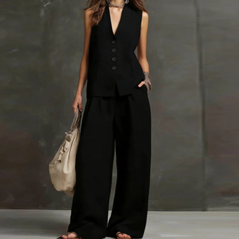 Women Linen Cotton Vest Pants Suit Women Casual Two Piece Set Office Ladies Summer 2 Piece Set Women Outfits