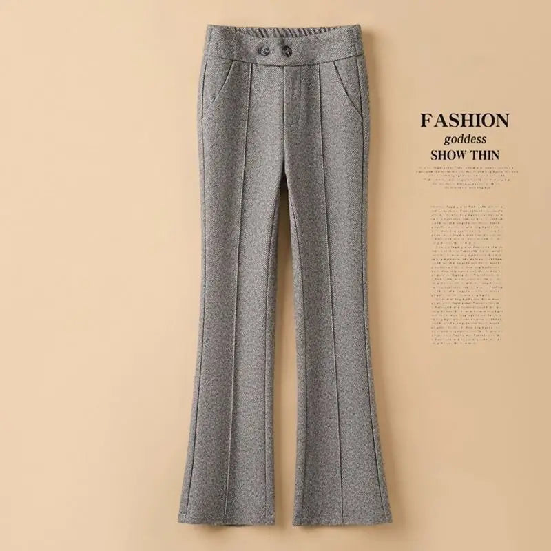 Thickened Pants for Women with High Waist Casual Wool Pants for Slimming and Versatile Loose and Fashionable Bell-bottom Pants