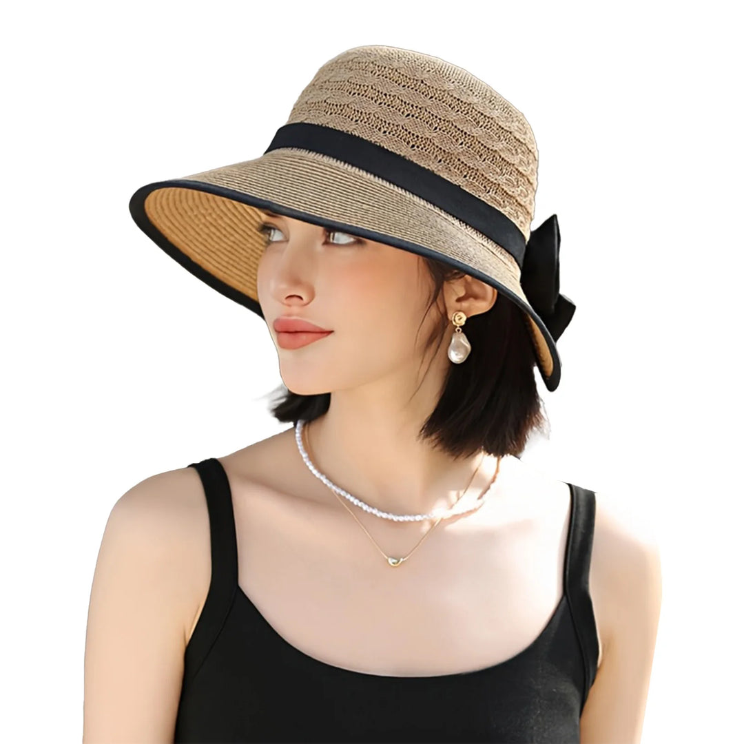 Elegant Wide Brim Straw Hat With Bowknot Summer Beach Sun Protection For Women Outdoor Travel Photography