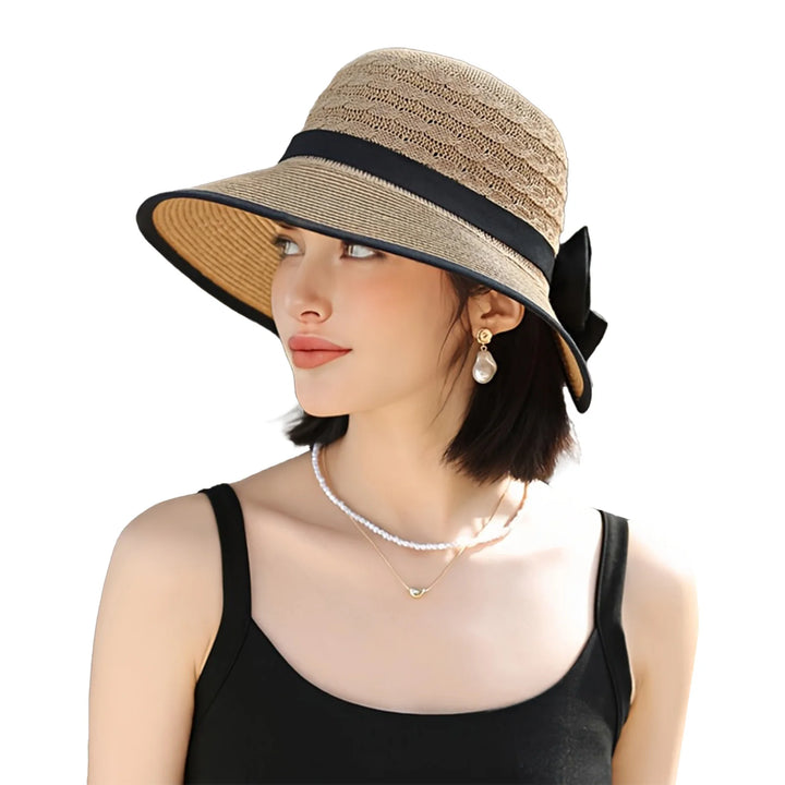 Elegant Wide Brim Straw Hat With Bowknot Summer Beach Sun Protection For Women Outdoor Travel Photography