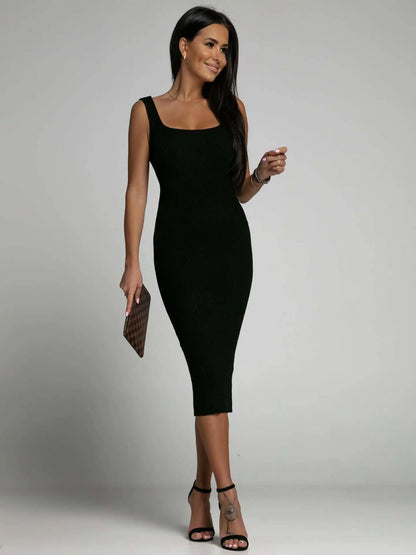 Women Dresses 2026 summer simple solid color sleeveless U-neck clip-hugging knee length dress women's clothing vestidoes