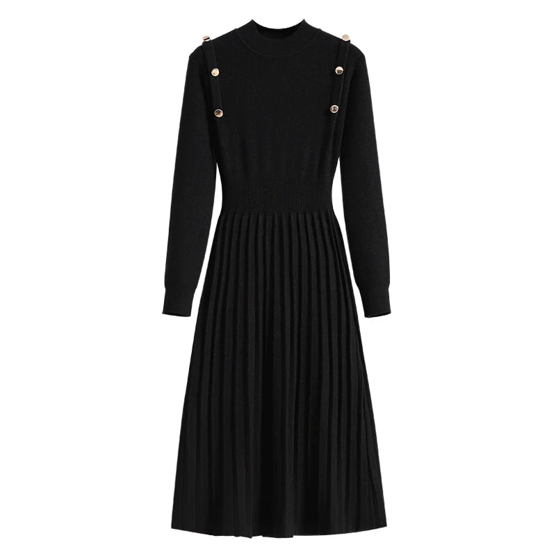 Fall Winter Knitted Solid Sweater Dresses For Women Fashion Elegant Long Sleeve Pullover Knitwears Maxi Dresses Koeran Vestidos