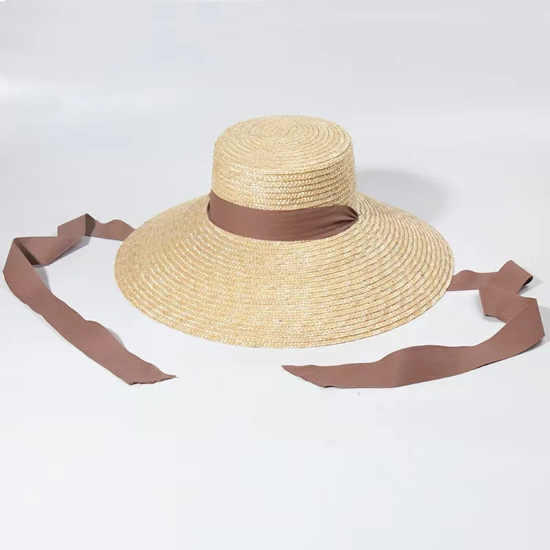 Women Wide Brim Straw Hat with Chin Strap Summer Sun Hats UV Sun Protection Beach Hat Wind Lanyard UPF Derby Travel Hat
