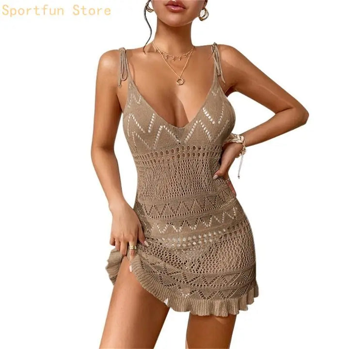 Womens Bathing Suit Cover Up Hollow out Beach-Dress Crochet Swimsuits Cover Up X7JD
