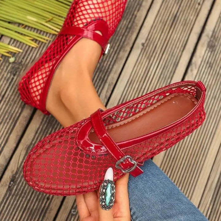 Women Mesh Ballet Flats Fishnet Ballerina Flats Comfortable Round Toe Ballet Shoes Breathable Casual Walking Shoes Zapatos Mujer