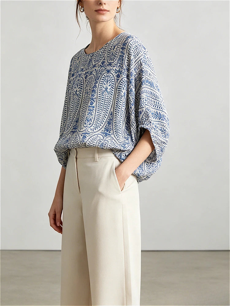 2026 Women Bohemian Linen 2 Piece Set Batwing Sleeve Blouse Wide Leg Pants Loose Casual Office Vacation Women&