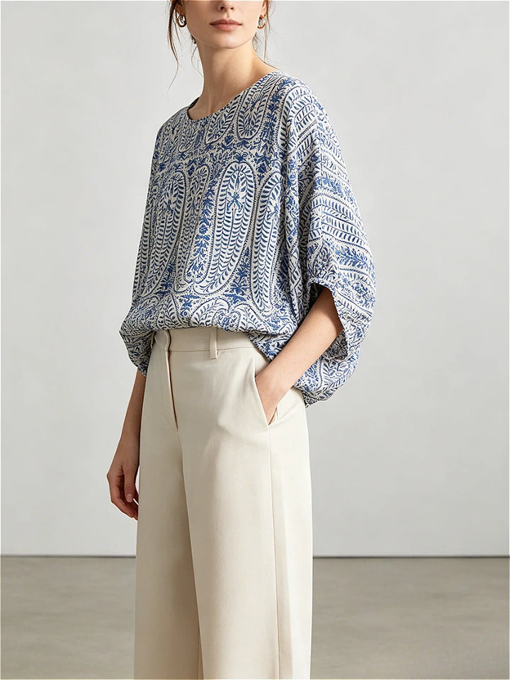 2026 Women Bohemian Linen 2 Piece Set Batwing Sleeve Blouse Wide Leg Pants Loose Casual Office Vacation Women&
