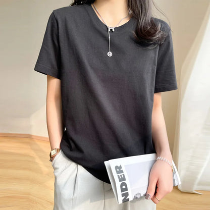 Women T-shirts 2026 Tops Solid Short Sleeve Loose O-neck  Cotton Casual Ladies Shirts Harajuku Korean Summer Woman Tshirts
