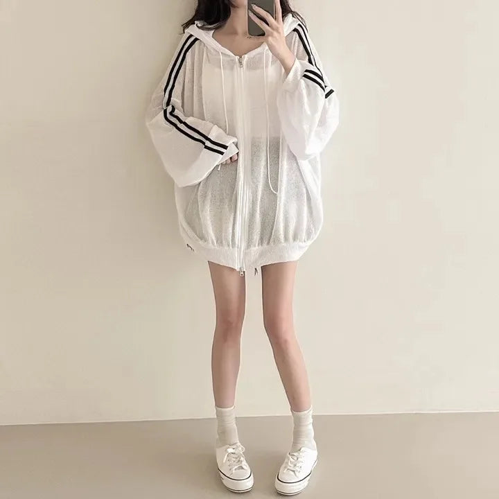 Women Thin Linen Jacket Fashion Ladies Outerwear White Sunscreen Clothing Retro  Loose Long Sleeve Female Knitted Cardigan 2025