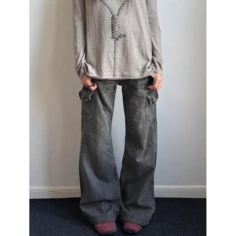 Women's Jeans Emo Grunge 2000s Street Retro High WaistVintage Eclectic Casual Trashy Pants Y2K Full Length Denim Trouser