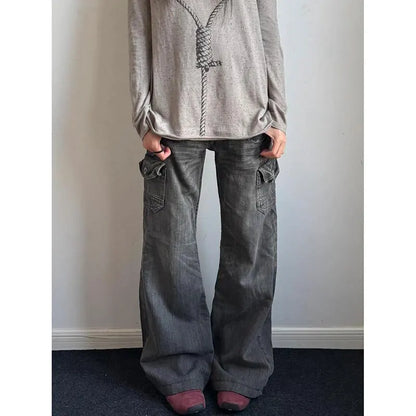 Women's Jeans Emo Grunge 2000s Street Retro High WaistVintage Eclectic Casual Trashy Pants Y2K Full Length Denim Trouser