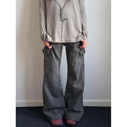 Women's Jeans Emo Grunge 2000s Street Retro High WaistVintage Eclectic Casual Trashy Pants Y2K Full Length Denim Trouser
